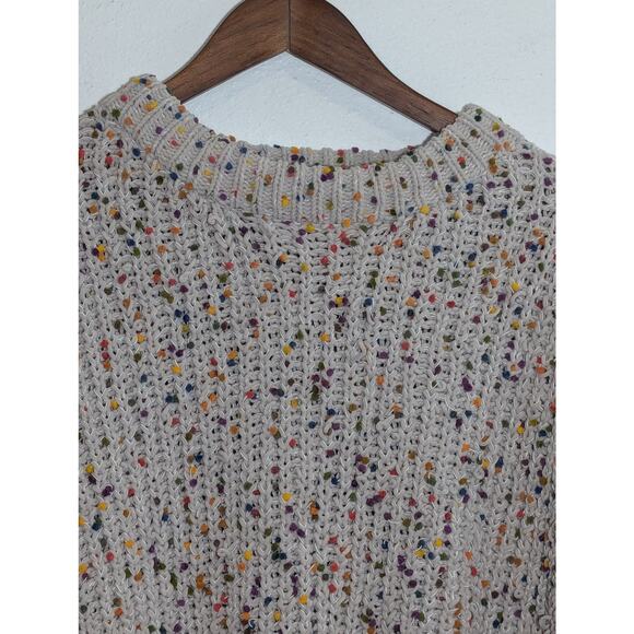 Easel Confetti Pom Pom Crew Neck Knit Cream Sweater Multicolor Size Small M - Picture 2 of 7